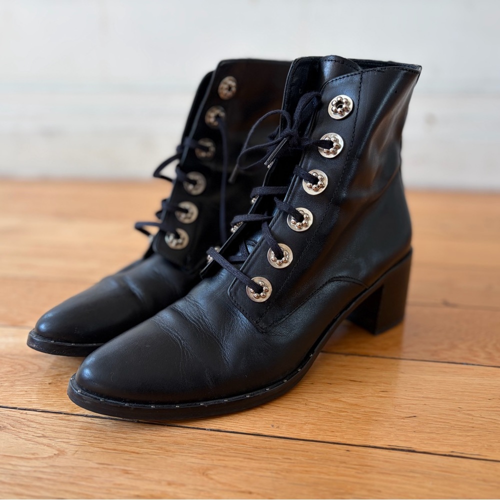 Freda Salvador Black Leather Ace Combat Lace-Up Boots 8 - Picture 3 of 9